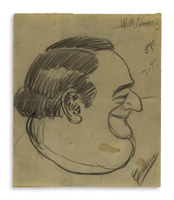 CARUSO, ENRICO. Two ink or graphite drawings, each Signed, each a caricature.